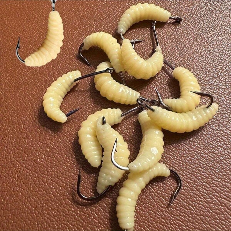 Conjunto de isca de pesca de larvas de borracha com ganchos – Iscas versáteis para baixo, trucha, tipo de peixe, bluegill, ideal para pesca em água doce