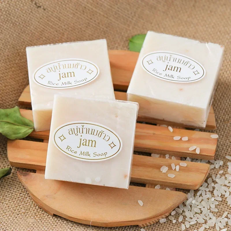 Jabón de leche blanco de 65g, jabones de arroz hechos a mano de Tailandia, suministros de baño corporal, limpieza de caras, jabón blanqueador, regalos para festivales de boda