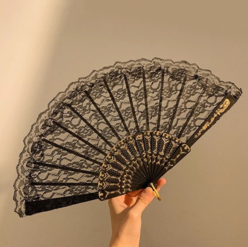 Abanico de encaje Vintage de estilo europeo para mujer, accesorios de fotografía para actuaciones de baile, fiesta