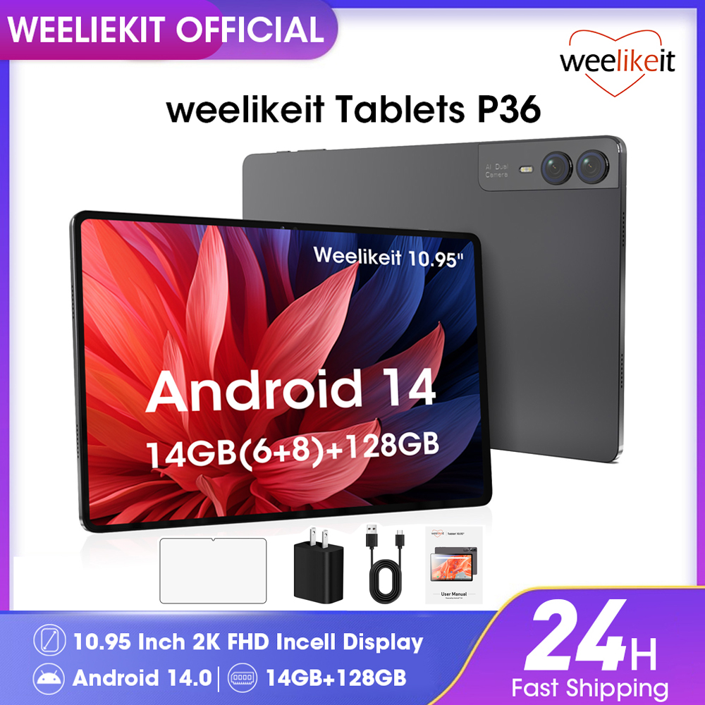 Weeliaksi Android 14 планшет, экран 10,95 дюймов, 14 ГБ + 128 ГБ, Восьмиядерный процессор, 1920x1200 FHD Incell 5 + 13 МП, двойная камера GPS WiFi6, аккумулятор 7000 мАч