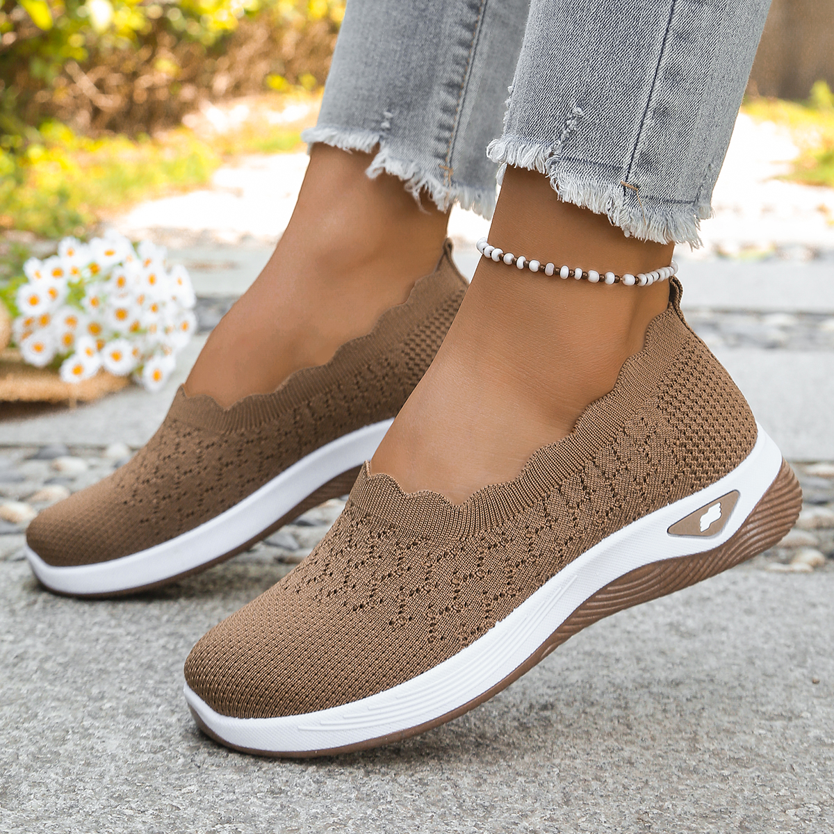 Women shoes Orthopedic Knit Walking Shoes Breathable Slip-On Loafers Soft Non-Slip Wedge Sneakers Comfortable Casual Footwear
