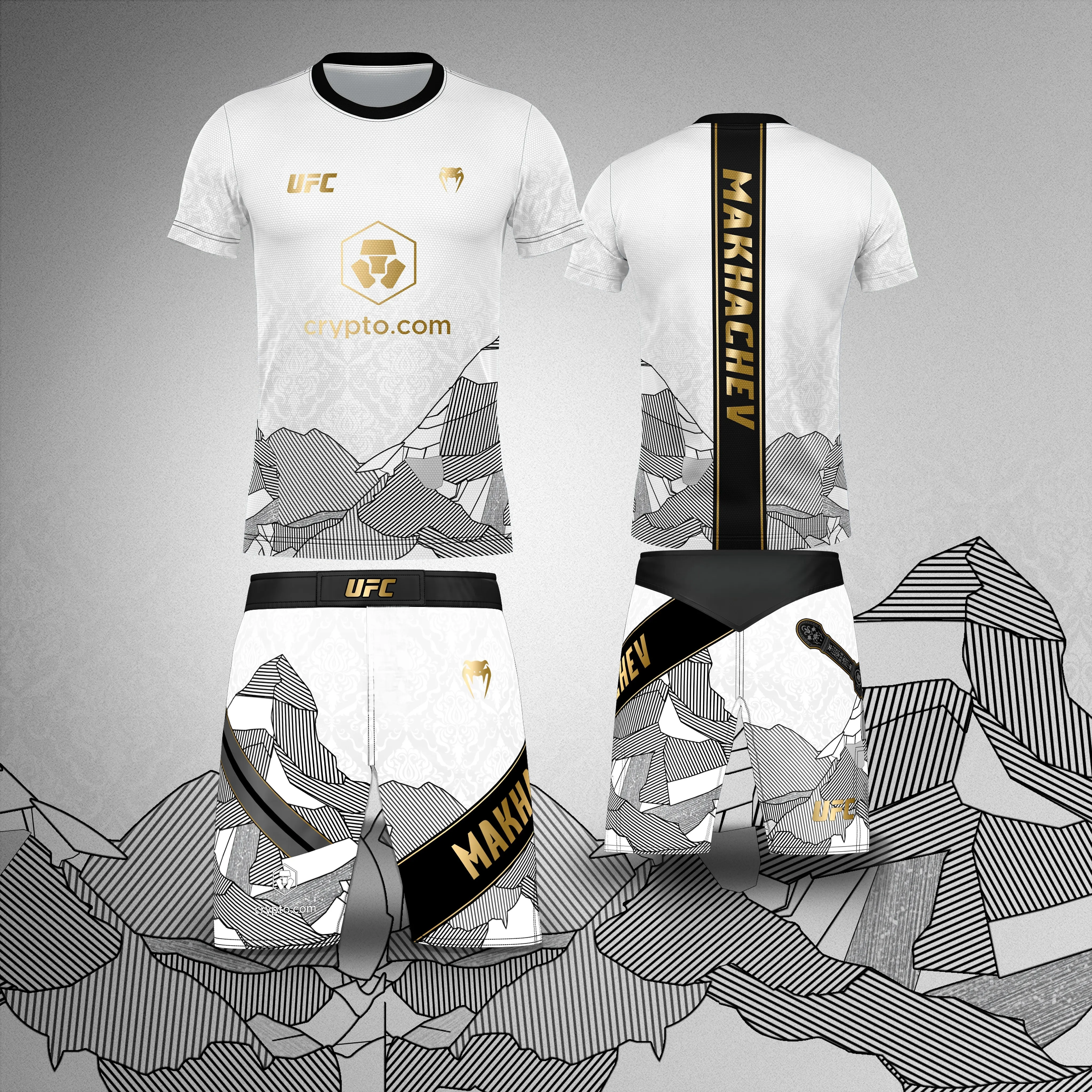 UFC Top Fighters Islam Makhachev Combat Fighting Event Tee And Shorts Set Breathable Wrestling Running Sweat-Absorbing Jersey