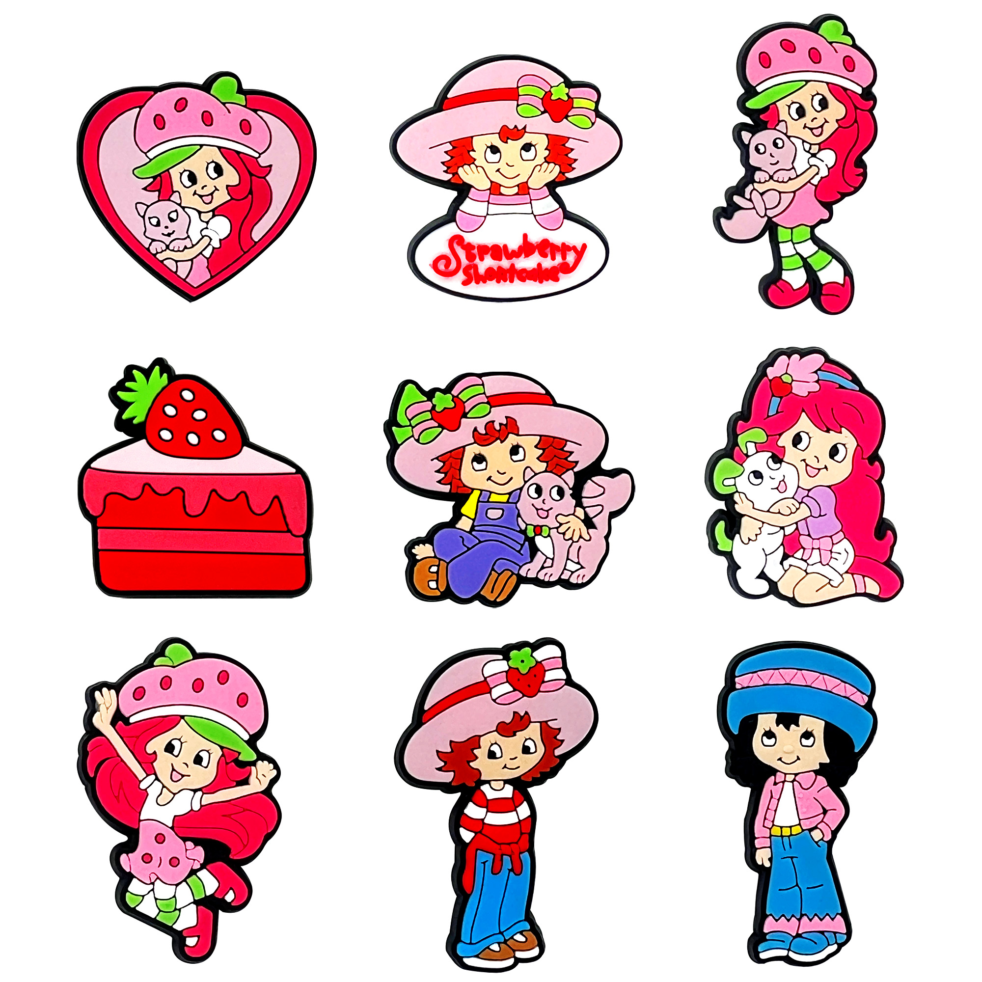 9 pezzi/set serie di cartoni animati per ragazza fragola carina per ciondoli per scarpe da cartone animato accessori decorazione fai da te per regali classici per bambini con zoccoli