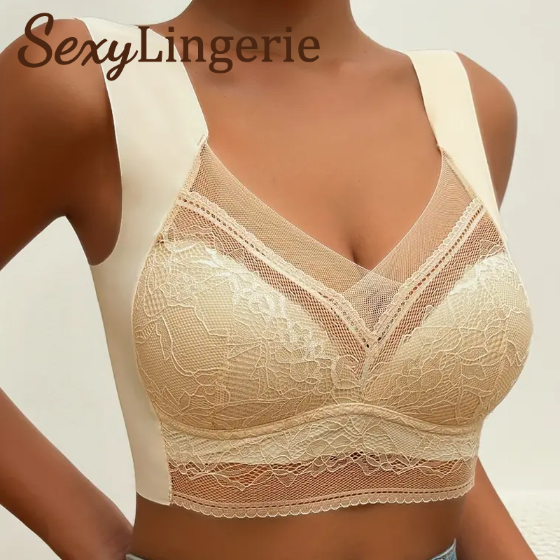Femmes dentelle soutien-gorge Perspective Bralette Push Up glace soie profonde V soutien-gorge Sexy Lingerie hauts grande taille tasse sous-vêtements de maman L-5XL