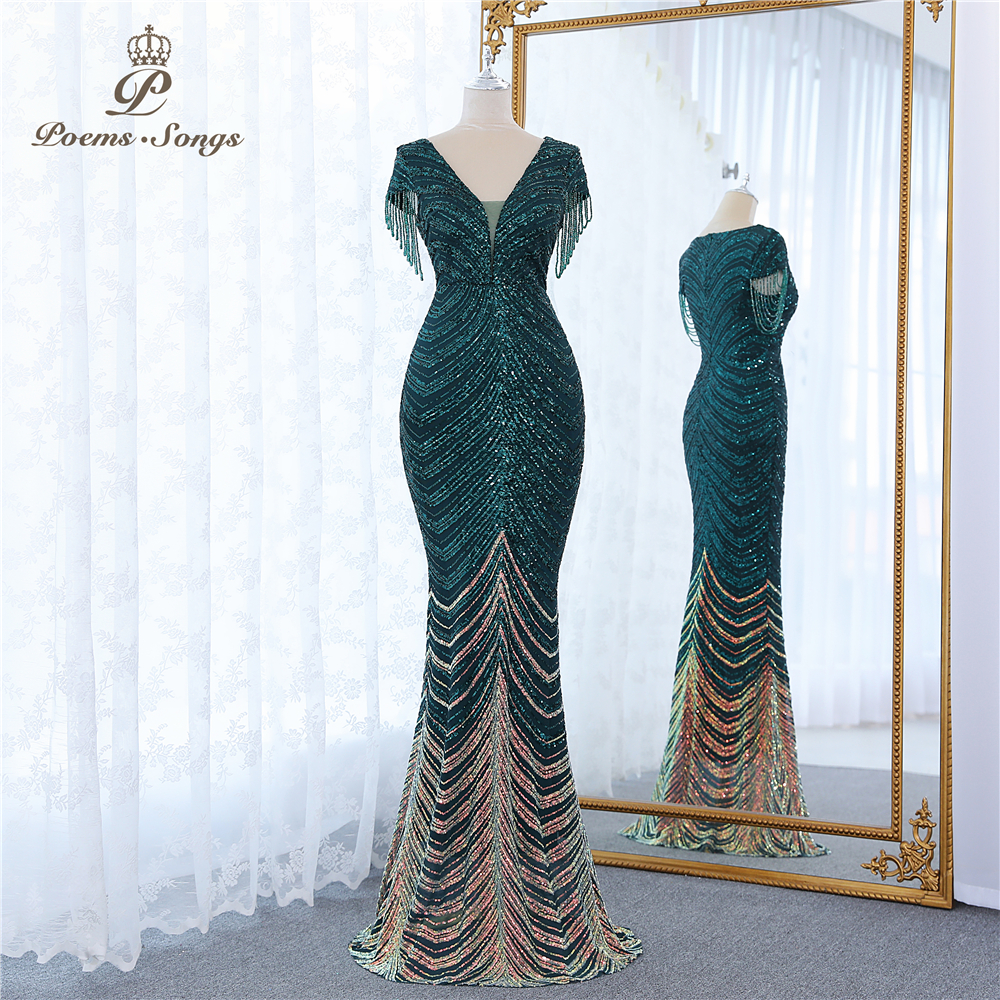새로운 녹색 짧은 소매 페르시 스타일 인어 이브닝 드레스 vestidos formales vestidos de fiesta robe de soiree de mariage