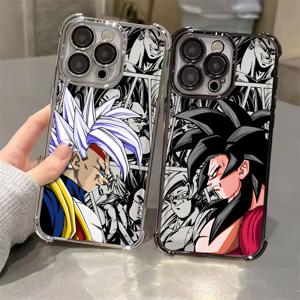Etui na telefon iPhone 11 13 15 16 17 Pro Max 14 Plus 17Air 16E 12 Mini 11 17Pro z motywem Dragon Ball GT, Saiyanów, Vegety i Goku, przezroczyste.