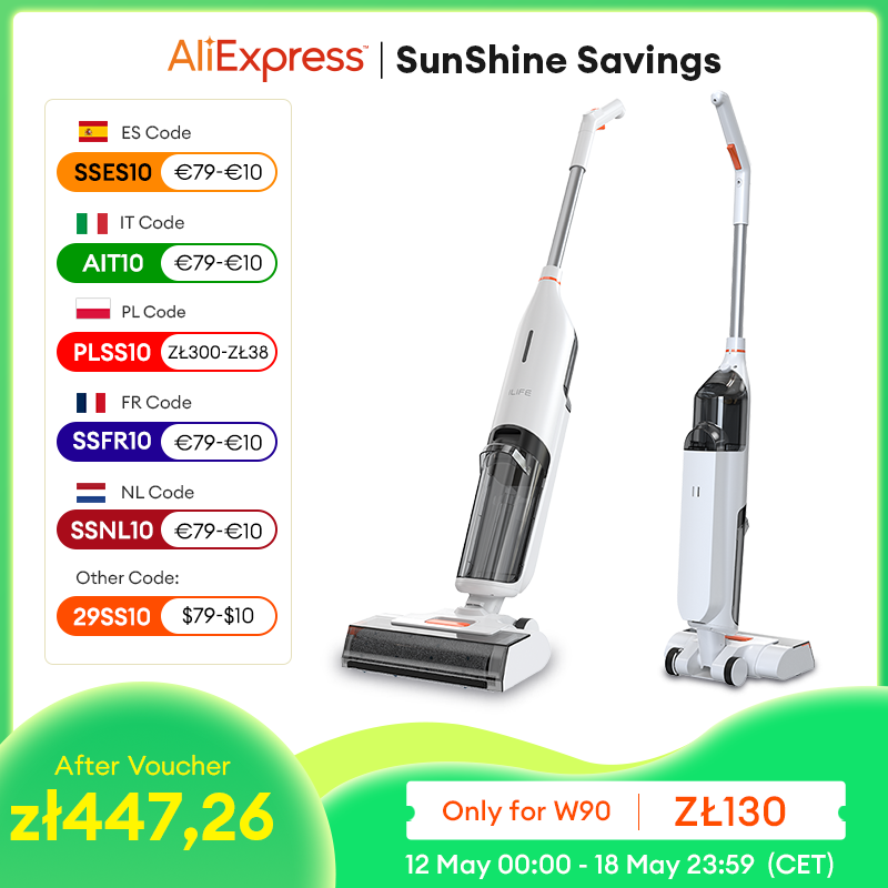 ILIFE W90 Lavaggio intelligente senza fili asciutto e bagnato, aspirazione 5500 Pa, autopulente da 1 minuto, grande doppio serbatoio dell'acqua