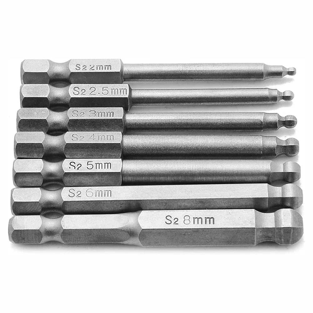 1 unidad de puntas de destornillador hexagonal con extremo de bola magnética de 65mm, vástago hexagonal de 1/4 ", broca de destornillador eléctrico de 2,0mm, 3mm, 4mm, 5mm, 6mm y 8mm