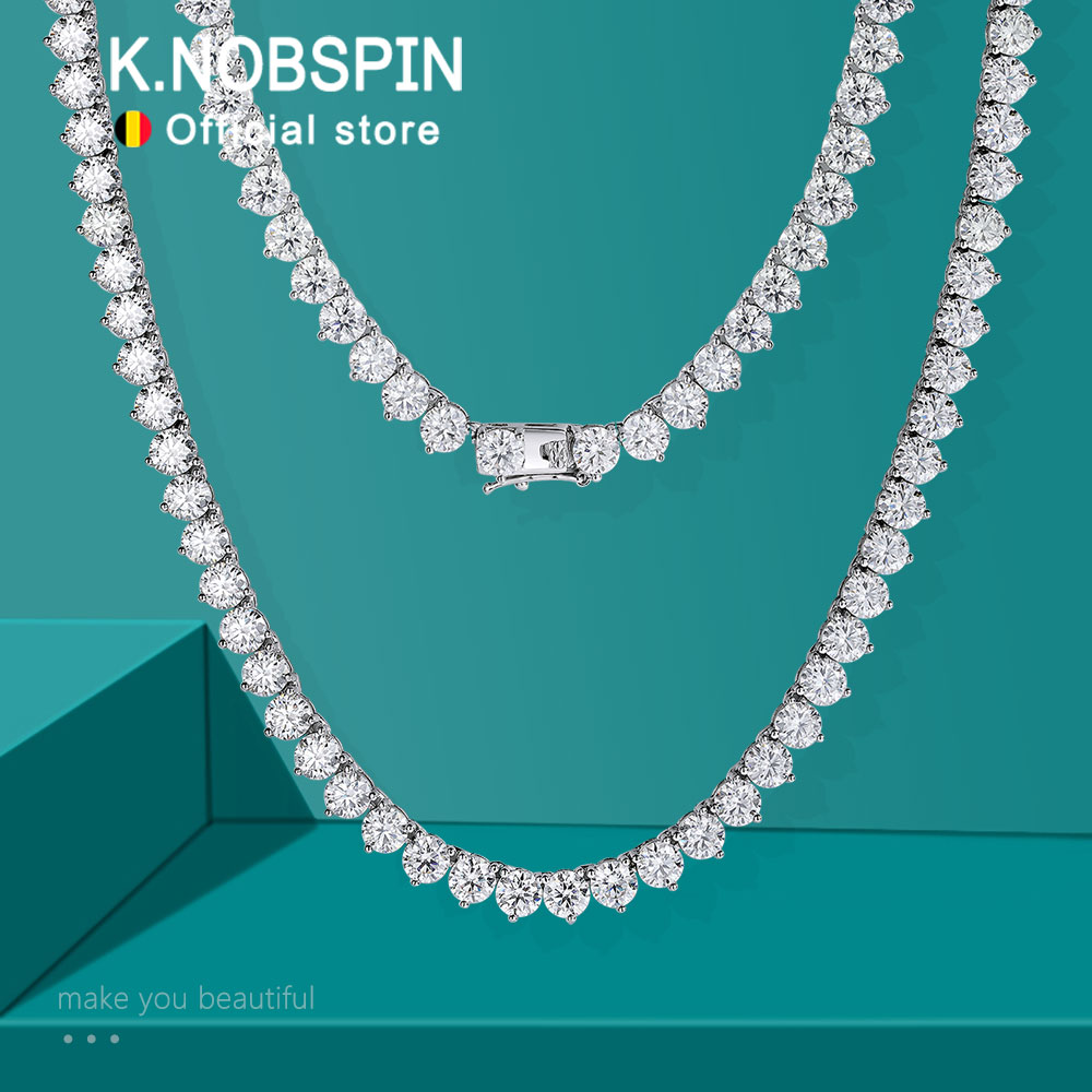 KNOBSPIN 3 Claw D VVS1 Moissanite Tennis Necklace 3/4/5mm GRA Certified Lab Diamond Solid s925 Silver GRA Naszyjnik dla kobiet i mężczyzn