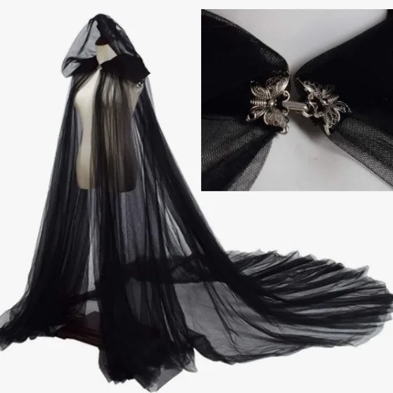 Capa retrô de tule com capuz, capa feminina de vampiro para noiva, preto/vermelho/branco, cor sólida, capa para festa de Halloween