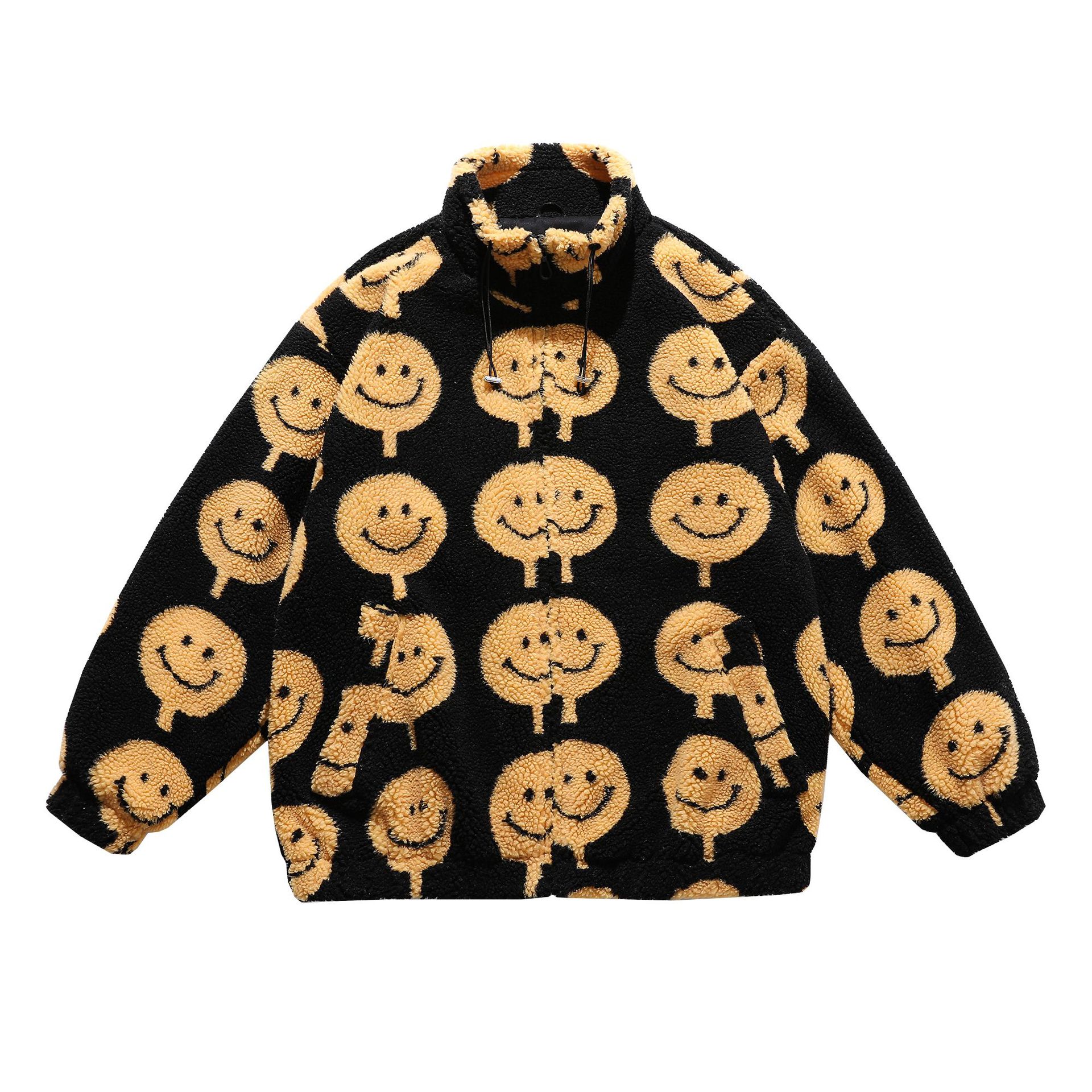 Nueva chaqueta Parka de lana de cordero para hombre, abrigo con estampado de moda, ropa de calle Harajuku, prendas de vestir exteriores de lana gruesa de gran tamaño, M-XXL