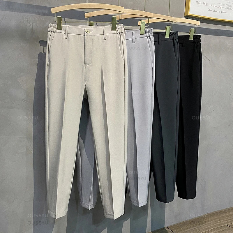 Pantaloni casual da uomo estivi Pantaloni da completo Pantaloni da lavoro slim fit Vita elastica Pantaloni da lavoro da jogging sottili Uomo Nero Grigio Taglie forti 40