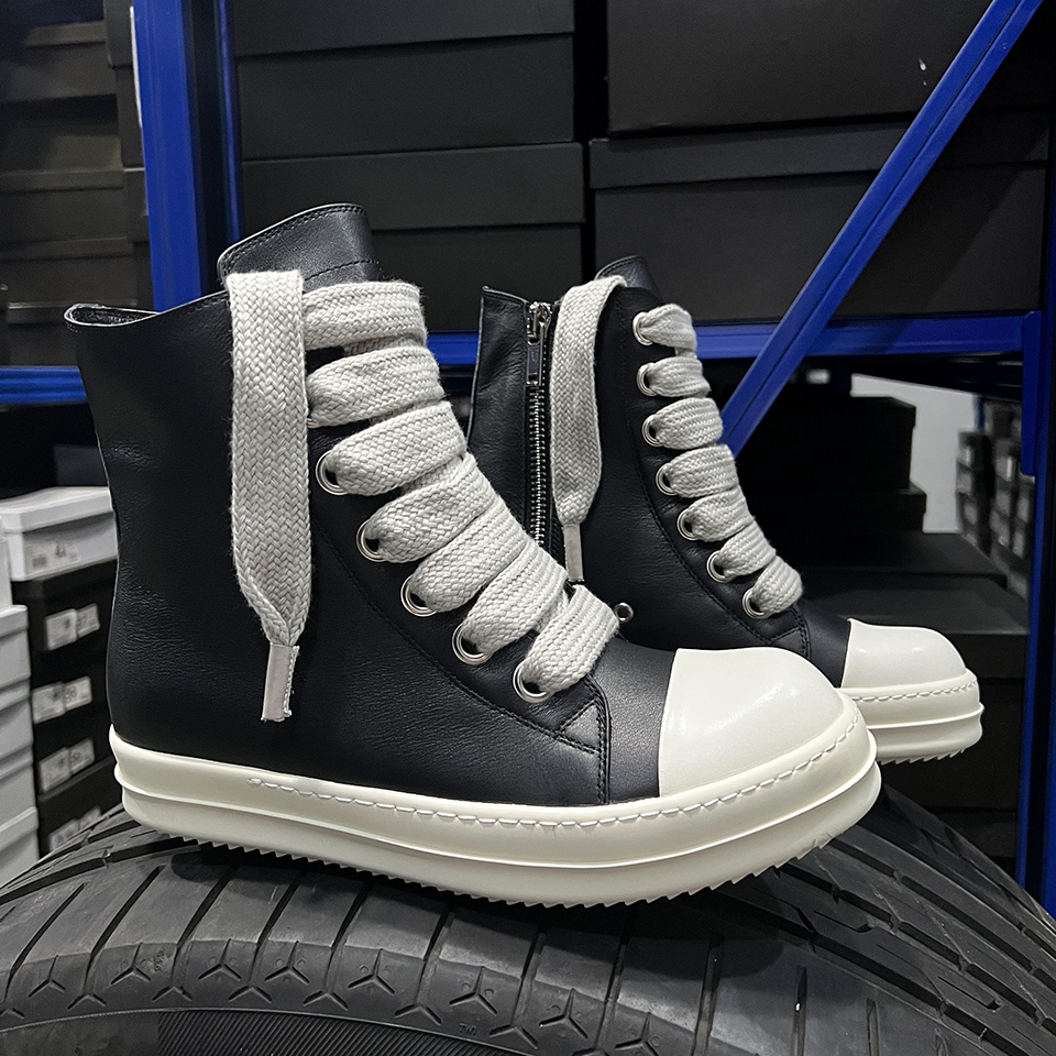 Marke Männer Schuhe Für Frauen Echtes Leder Dicke Schnürsenkel High Top Stiefeletten Vintage Original Luxus High Street Schwarz Turnschuhe