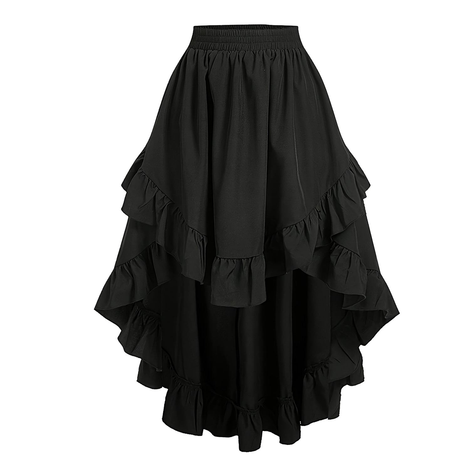 Retro high-waisted skirt with a front-short and back-long design, Victorian-style steampunk gothic pleated ruffle party skirt