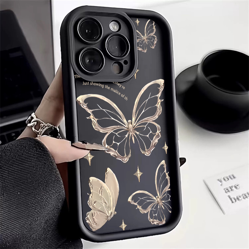 Gold Schmetterling Silikon Handyhülle für iPhone 17 16 15 14 Pro Max Hüllen iPhone 13 12 11 Pro Max 16 15 Plus 16E 17 Air Soft Cover