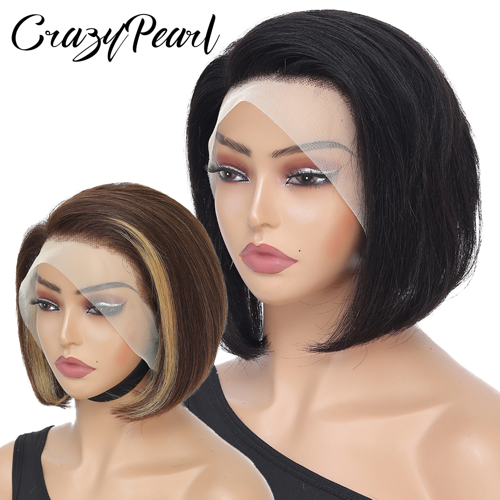 Peruca Curta Pixie Cut CrazyPearl de Cabelo Humano Natural com Renda Frontal 13x4 - Perucas Curtas de Cabelo Humano Pixie Cut