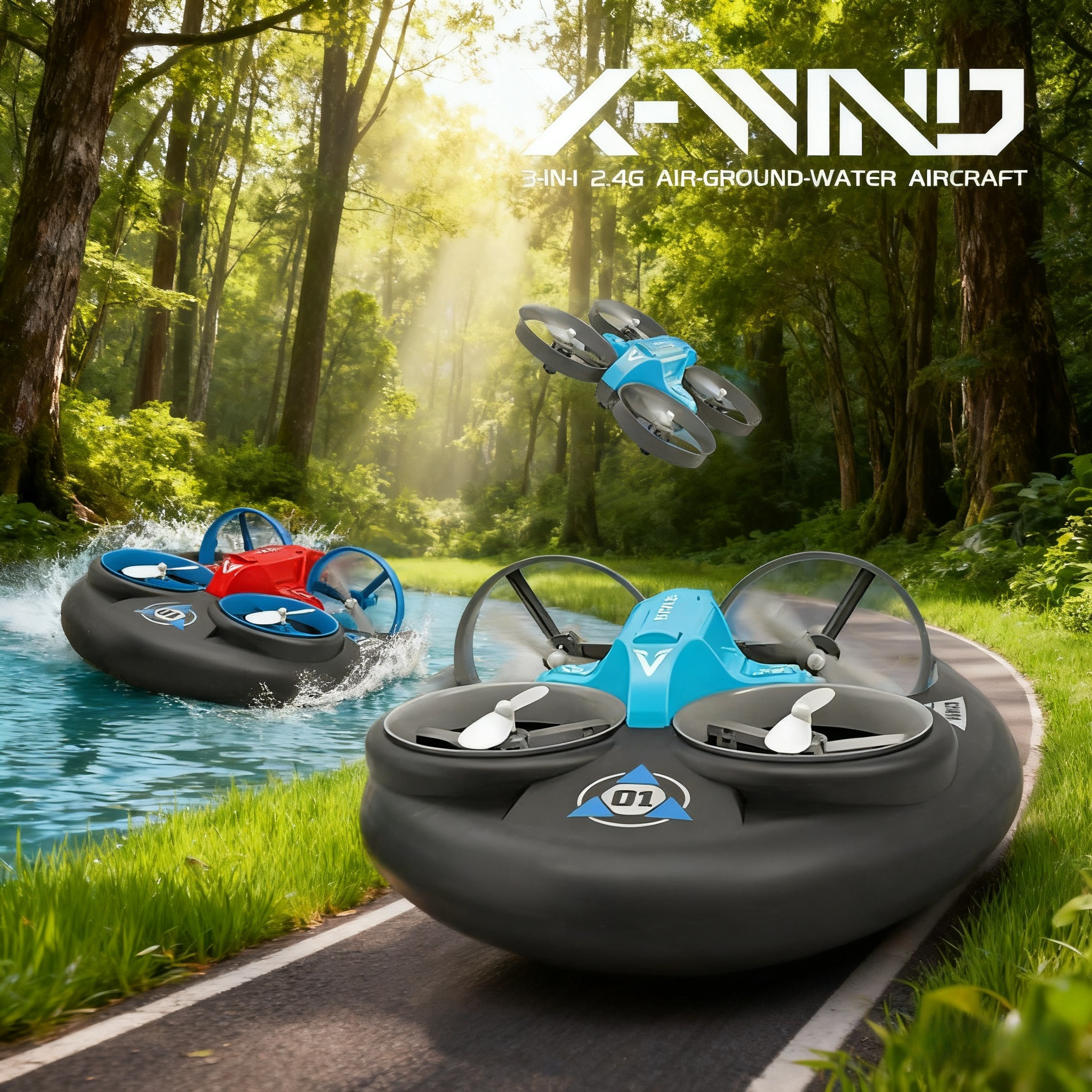 Zdalnie sterowany pojazd 3w1: łódź powietrzna, pojazd wodny i powietrzny, mini dron RC 2.4G, zabawka dla dzieci, prezent.