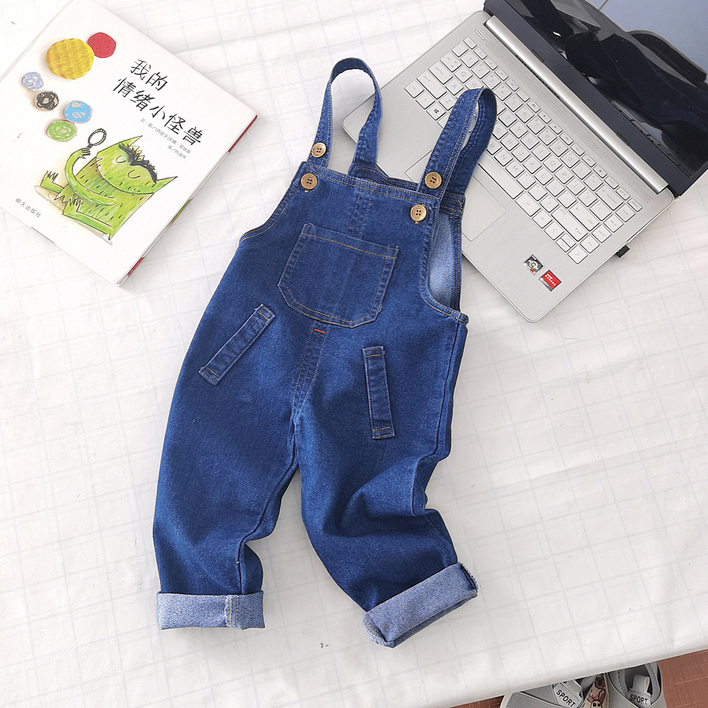 IENENS Girl Boy Denim Overalls Fashion Solid Color Children Jeans For 2-6 Years Old Long Pants Kids Jumpsuit Clothes Trousers