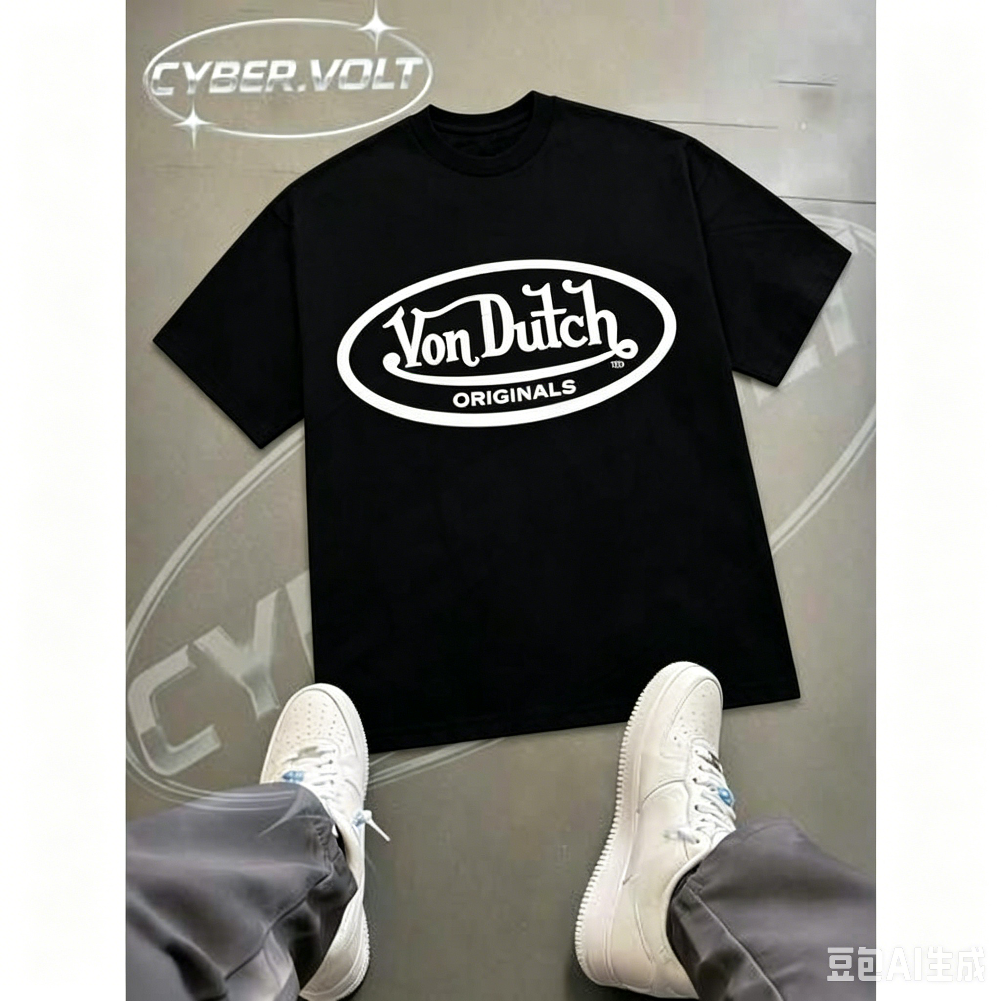 【Nuovo arrivo】T-shirt grafica oversize con logo ovale Von Dutch Originals |   T-shirt a maniche corte in cotone bianco stile streetwear Y2K