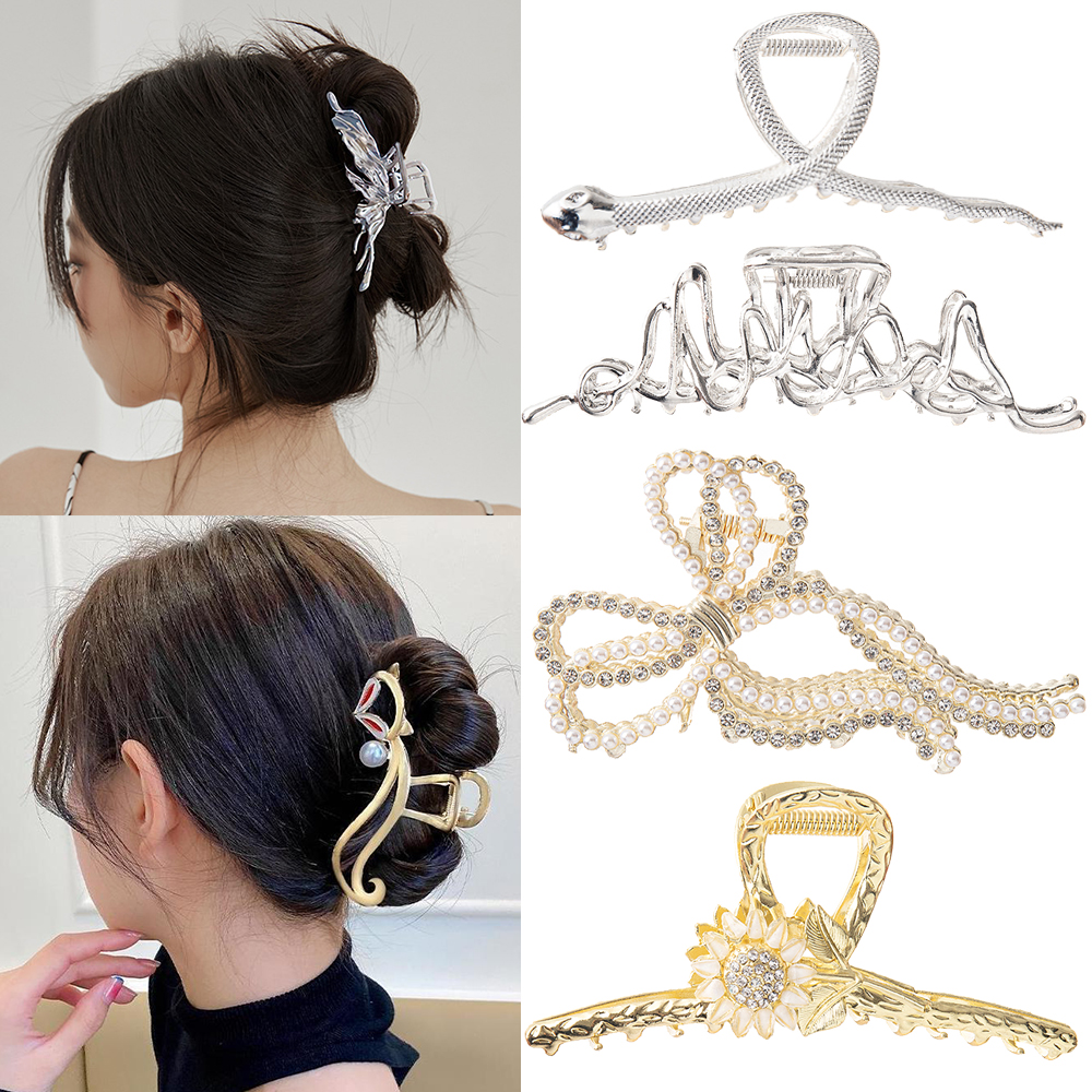 Kobiety Hollow spinki nieregularne metalowe do włosów pazur dżetów kwiaty spinki do włosów krab Barrettes pałąk akcesoria do włosów Hairgrip