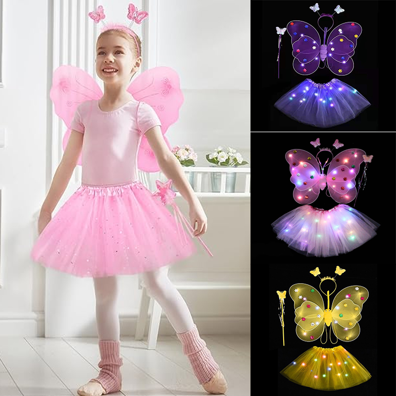 Светодиодный балетный костюм для детей 2-8 лет, светодиодные крылья ангела, крыло бабочки, детские сувениры на день рождения, сценический карнавальный костюм, светодиодные крылья Исиды