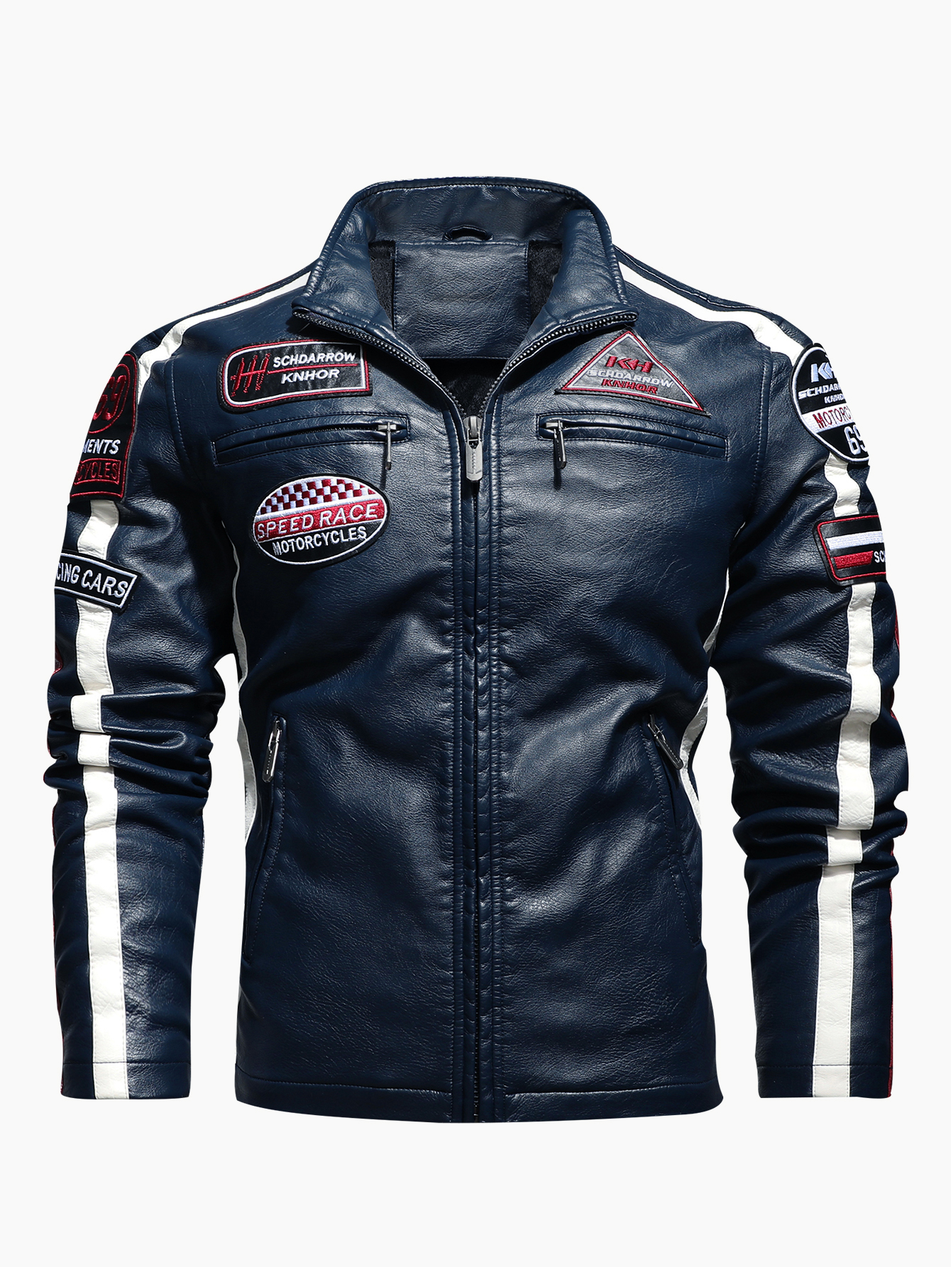 Herren Motorrad-Rennanzug PU-Leder Jacke mit Farblabel