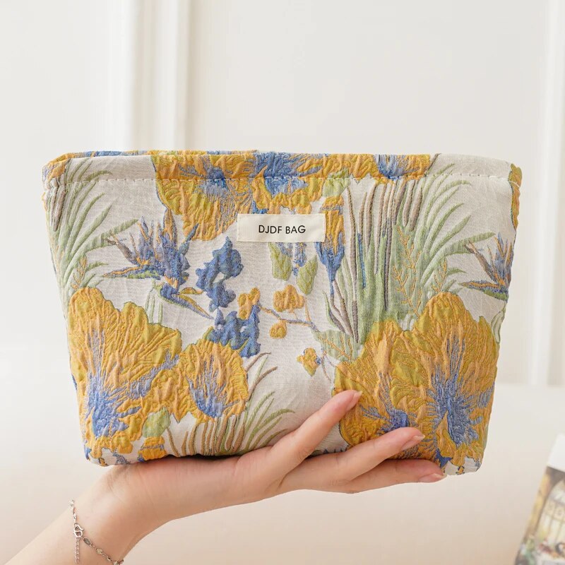 Damen Make-up Tasche Farbe Blumen Leinwand große Kapazität Lippenstift Luftkissen Aufbewahrung tasche Pendler handliche Tasche Reise Kultur beutel
