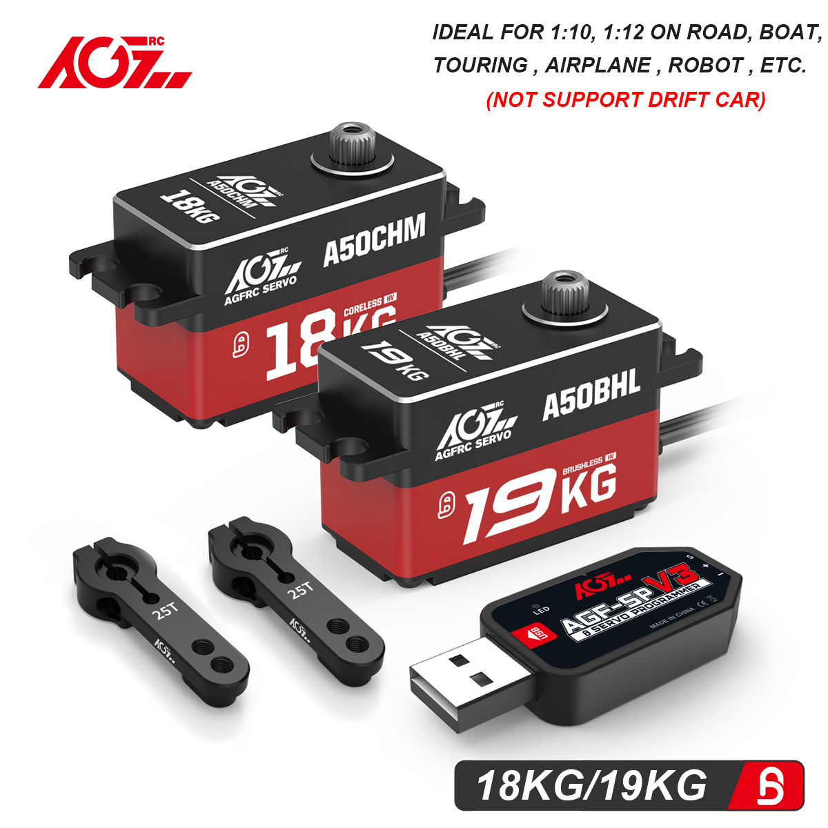 AGFRC-Servo Digital sin escobillas, dispositivo programable de bajo perfil A50BHL A50CHM, 19KG, 18KG, 1:10, 1:12, barco, avión, Coche