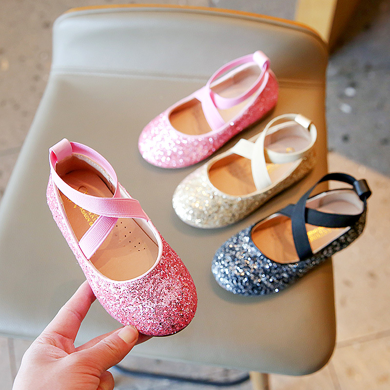 Princesa glitter couro meninas sapatos macios e confortáveis brilhantes lantejoulas crianças sapatos doce vestido de casamento festa apartamentos mary jane sapatos