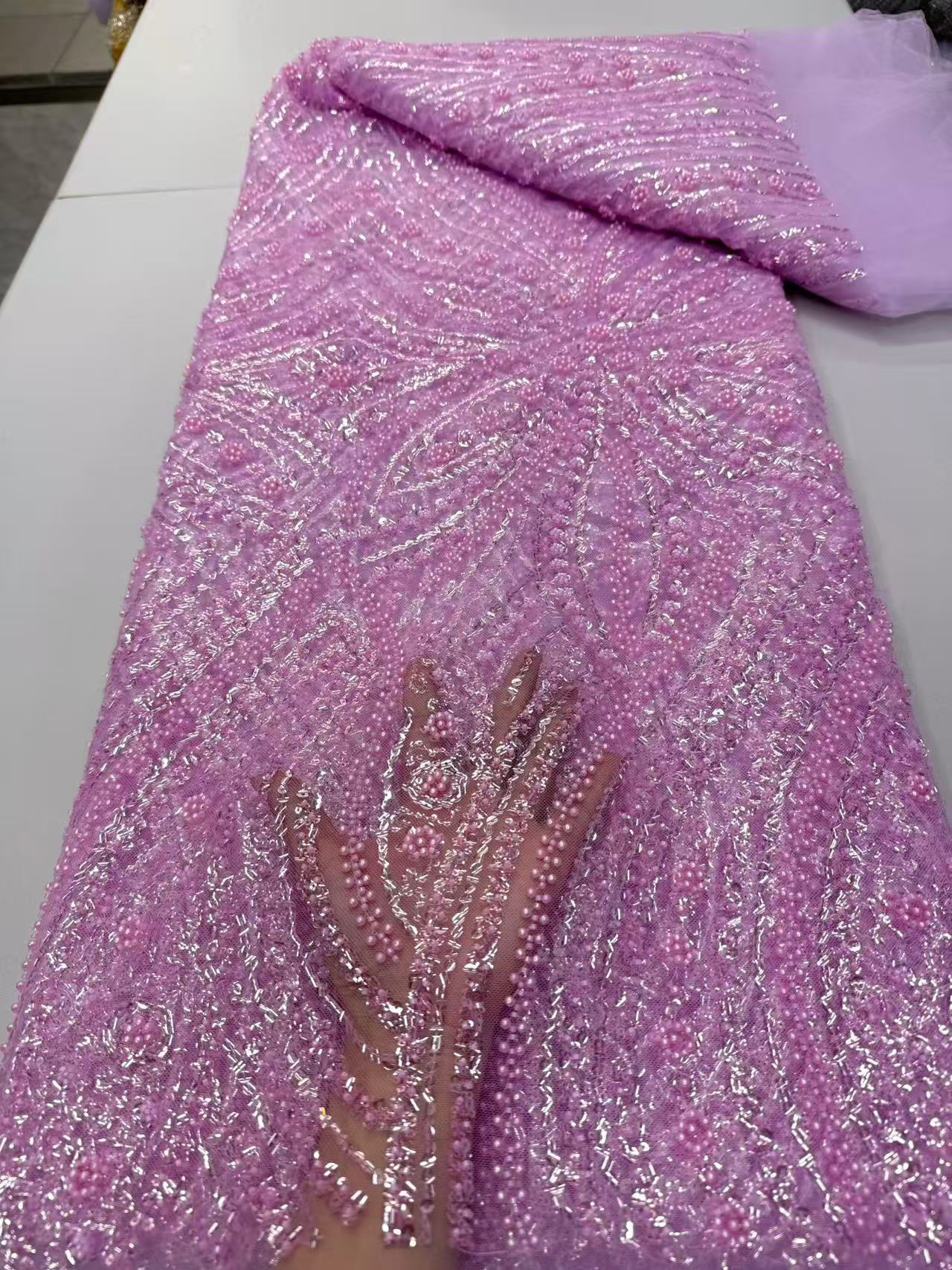 Tela de encaje africana de lujo 2026, telas de encaje con lentejuelas y cuentas de alta calidad para bodas nigerianas, tela de encaje de tul francés para coser