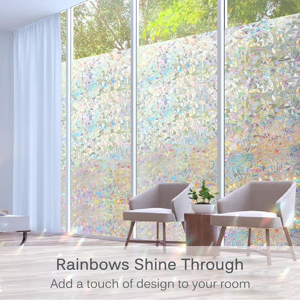 3D Stained Glass Window Film Anti Look Vinyl Rainbow Privacy Stickers Adhesive Static Cling for Shower Windows Frosted Decoratio