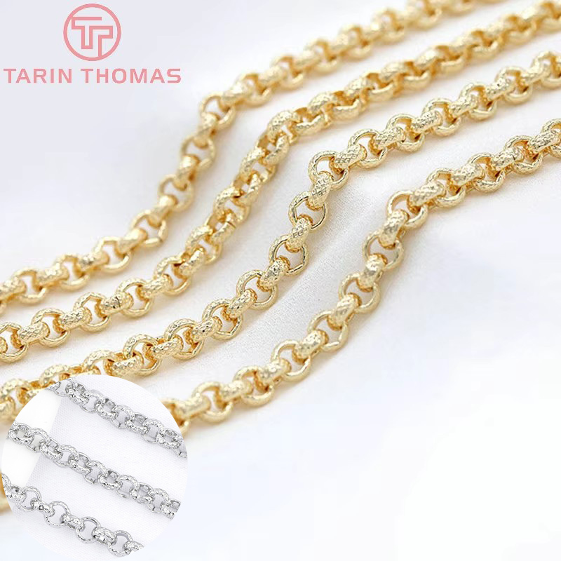 (6193) 50CM 4MM 6.5MM 24K couleur or plaqué laiton collier chaînes Bracelet chaînes haute qualité bijoux accessoires en gros