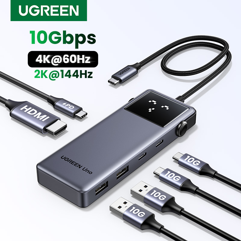 UGREEN-Adaptateur Uno USB C HUB 6 en 1, 4K, 60Hz, PD100 W, 10Gbps, USB 3.2, répartiteur pour ordinateur portable, Macbook Pro Air, extenseur USB, station d'accueil