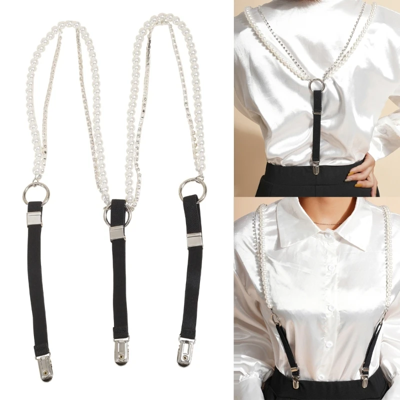 Tirantes elásticos con Clip para mujer y niña, tirantes ajustables con diamantes imitación y perlas, accesorios