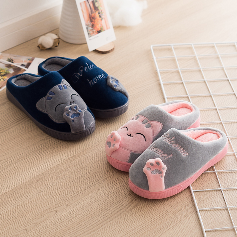 Zapatillas con decoración de gato Kawaii para mujer, cómodos zapatos sin cordones con forro de felpa, zapatos cálidos de invierno para mujer