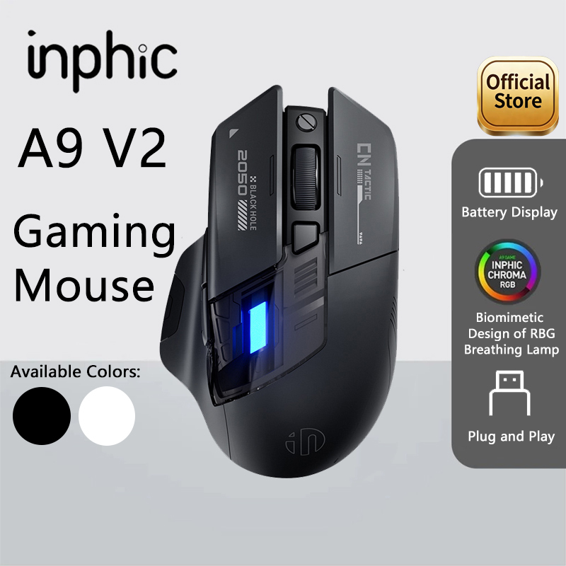 Inphic A9 PRO MAX Nieuwe Drie-Modus Bedrade/Draadloze/Bluetooth Gaming Muis 1000HZ Terugslag 12800DPI Draadloze Muis