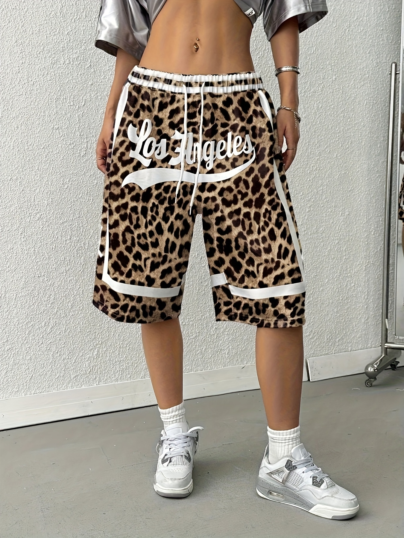 Summer Y2K Letter Print Leopard Print Shorts Fashion Casual Street Style Oversized Leisure Suitable Fitness Daily Streetwear