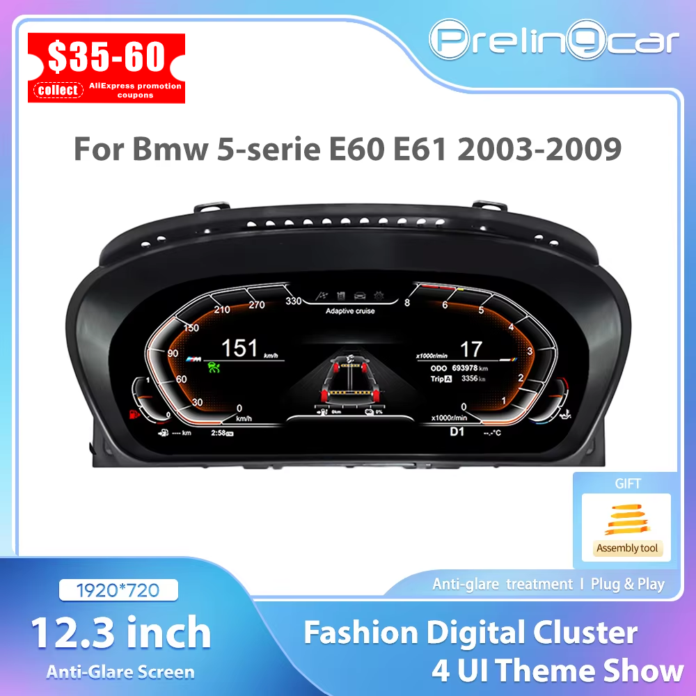 12,3-дюймовая приборная панель для BMW 5 серии E60 E61 E63 E64 2003 4 5 6 7 8 9 лет Ccc Cic Snel Xometer Virtuele Cockpit Voor