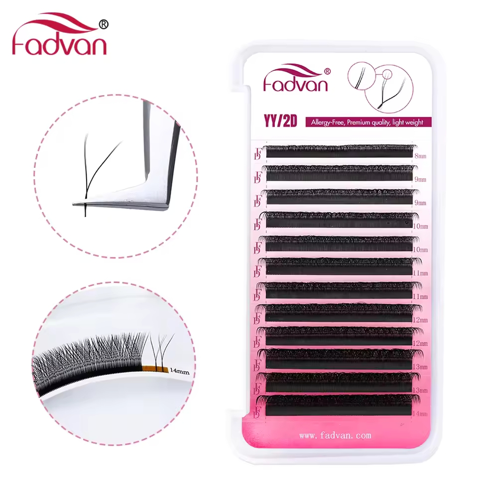FADVAN 2D YY Shape Eyelash Fans Искусственная норка C/D/8-14 мм 0,07 Натуральные мягкие бразильские ресницы Готовые объемные веерные наращивание ресниц