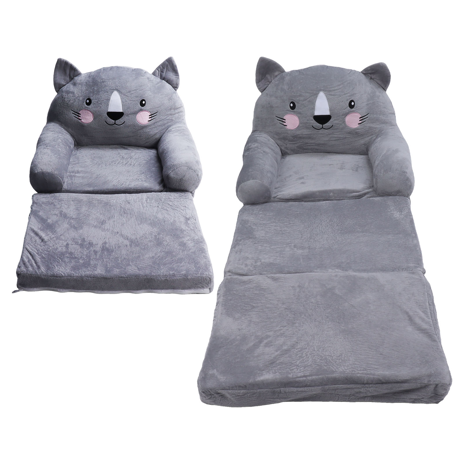 Kid Couch Kids Sofa Toddler Chair Gray Cartoon  Foldable Wide Handle Stable Backrest Breathable Baby Sofa for Home Bedroom