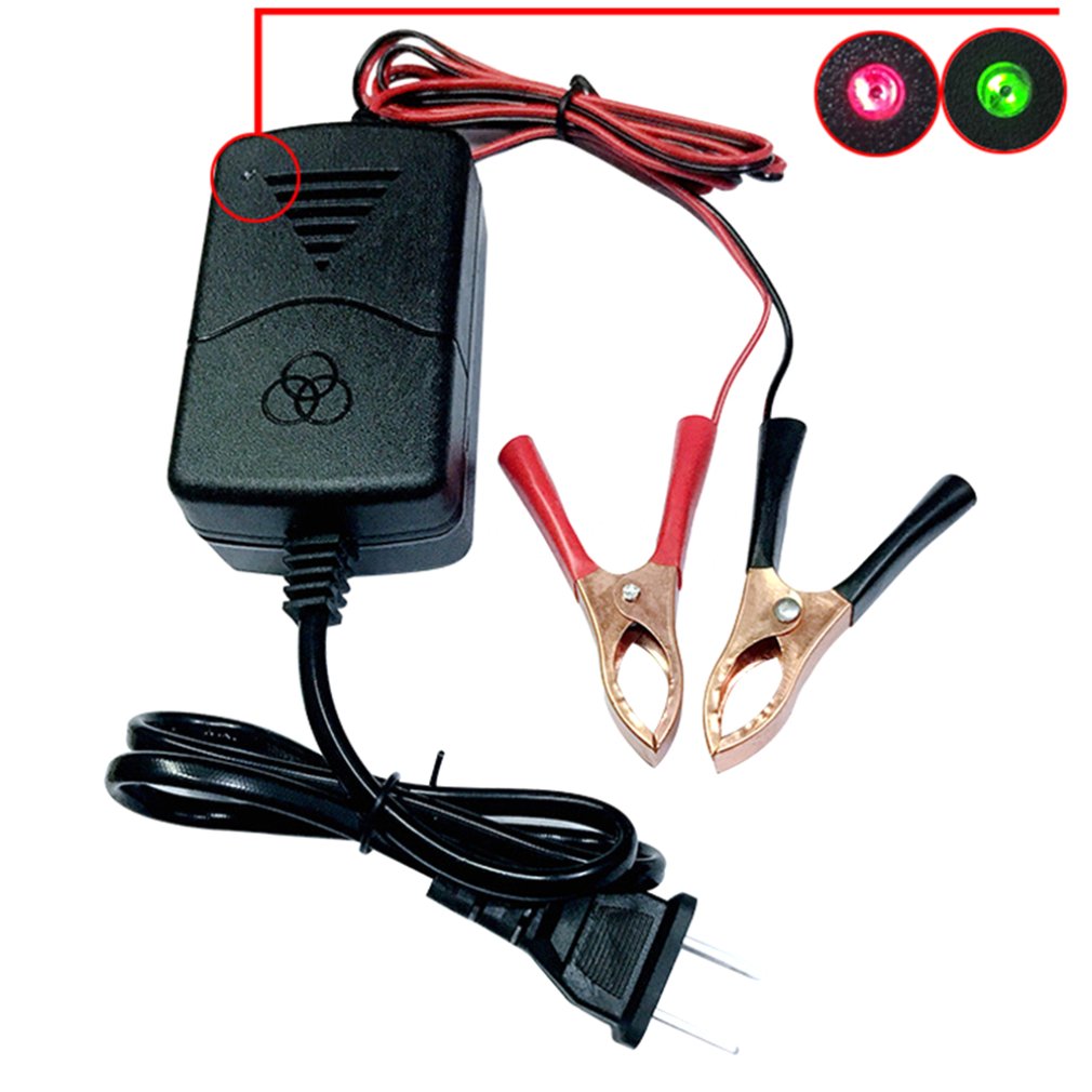 Cargador de batería de coche inteligente de 12V, 1A, plomo-ácido con luz indicadora, Clip de cocodrilo de doble cable de 14,4 voltios, toma de carga automática para acampar