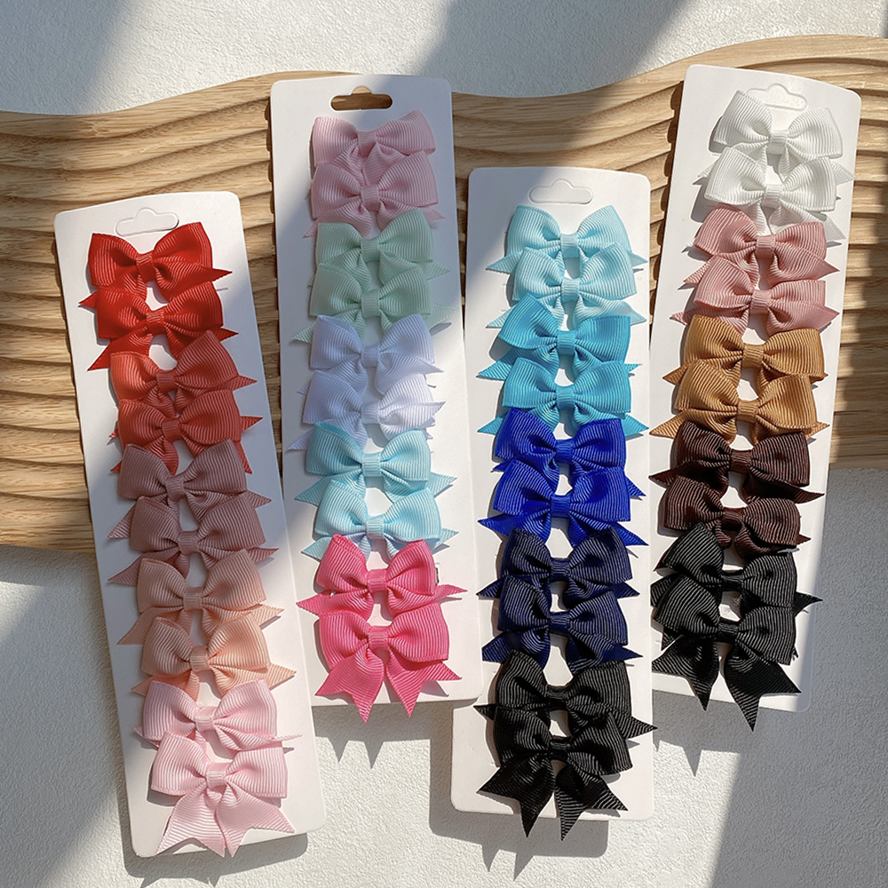 10 stks/set 1.9 ''Effen Kleur Lint Kids Bows Haar Clips voor Baby Meisjes Handgemaakte Strik Haarspeld MiNi Haarspeldjes haar Accessoires