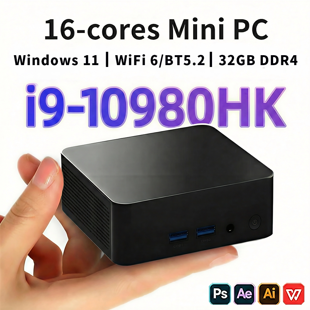 Mini PC 2026 con Core i9-10980HK, Windows 11 Pro, Computadora de Escritorio para Juegos, 16GB/32GB DDR4, 512GB/1TB SSD, WiFi6, BT5.2, 4K
