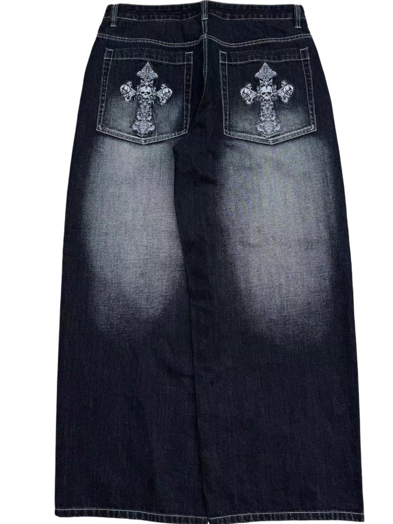 Nuevos pantalones vaqueros bordados lavados Vintage tendencia Hip Hop hombres Y2k pierna recta pantalones de pierna ancha pareja tendencia Casual pantalones de calle sueltos