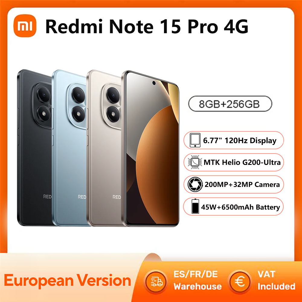 Xiaomi Redmi Note 15 Pro 4G Smartphone NFC MTK Helio G200-Ultra Display 6.77" 120Hz, Fotocamera 200MP OIS, Ricarica 45W, IP65, Batteria 6500mAh