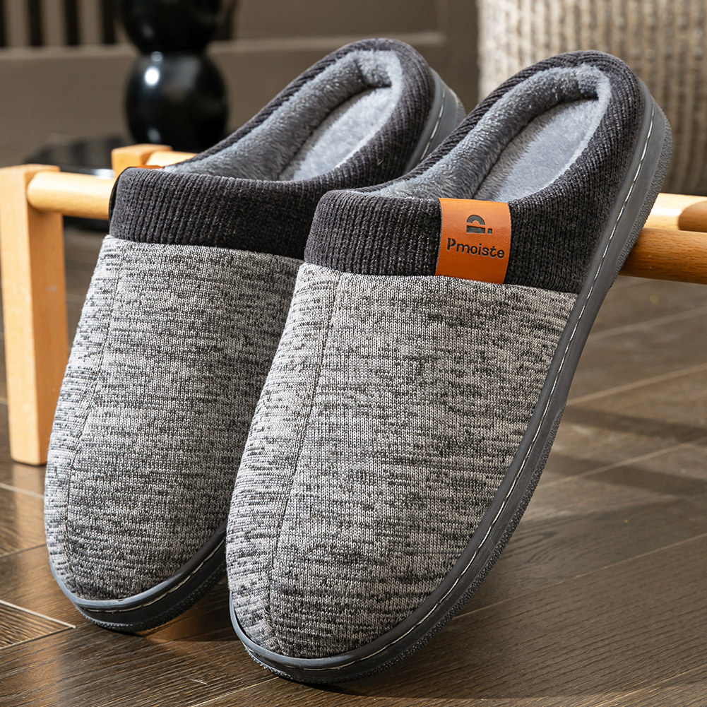 Winter warme heren pantoffels van gebreid materiaal met TPR antislip zool, platte schoenen, comfortabel en zacht, voor binnen.