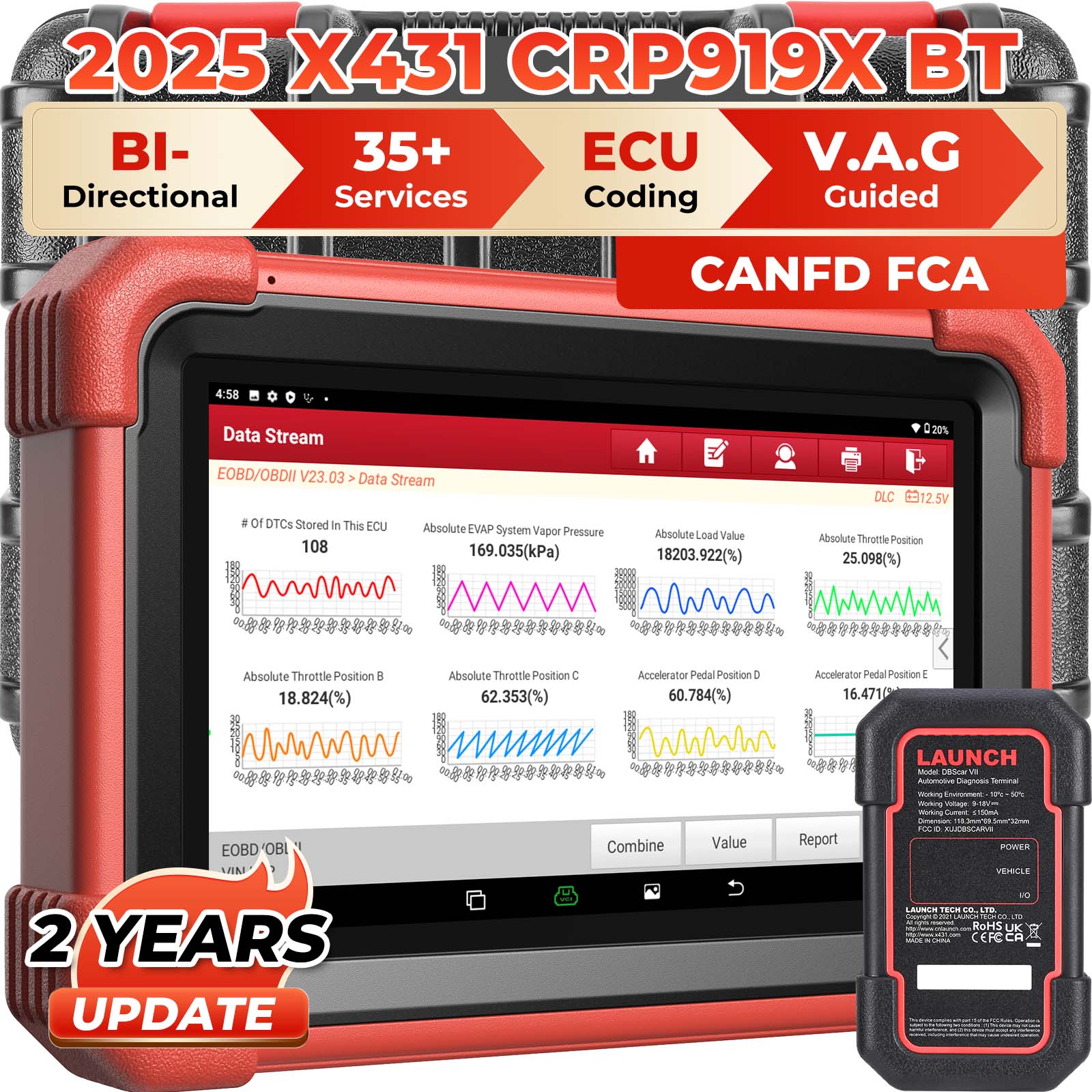 Новый диагностический сканер LAUNCH X431 CRP919XBT OBD2 для автомобилей, профессиональный инструмент для диагностики, кодирования ЭБУ, поддержка CANFD и DOIP, бесплатная доставка.