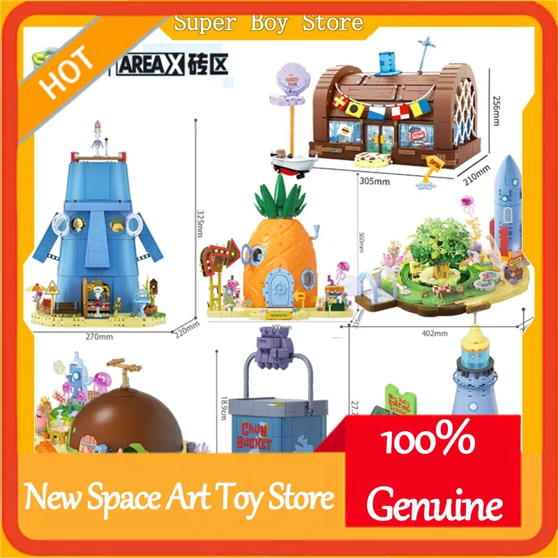 Areax Spongebob Bikini Bottom Building Block World Series 6pcs Building Blocks Blind Box Toy Desktop Decoration Kids Fans Gift
