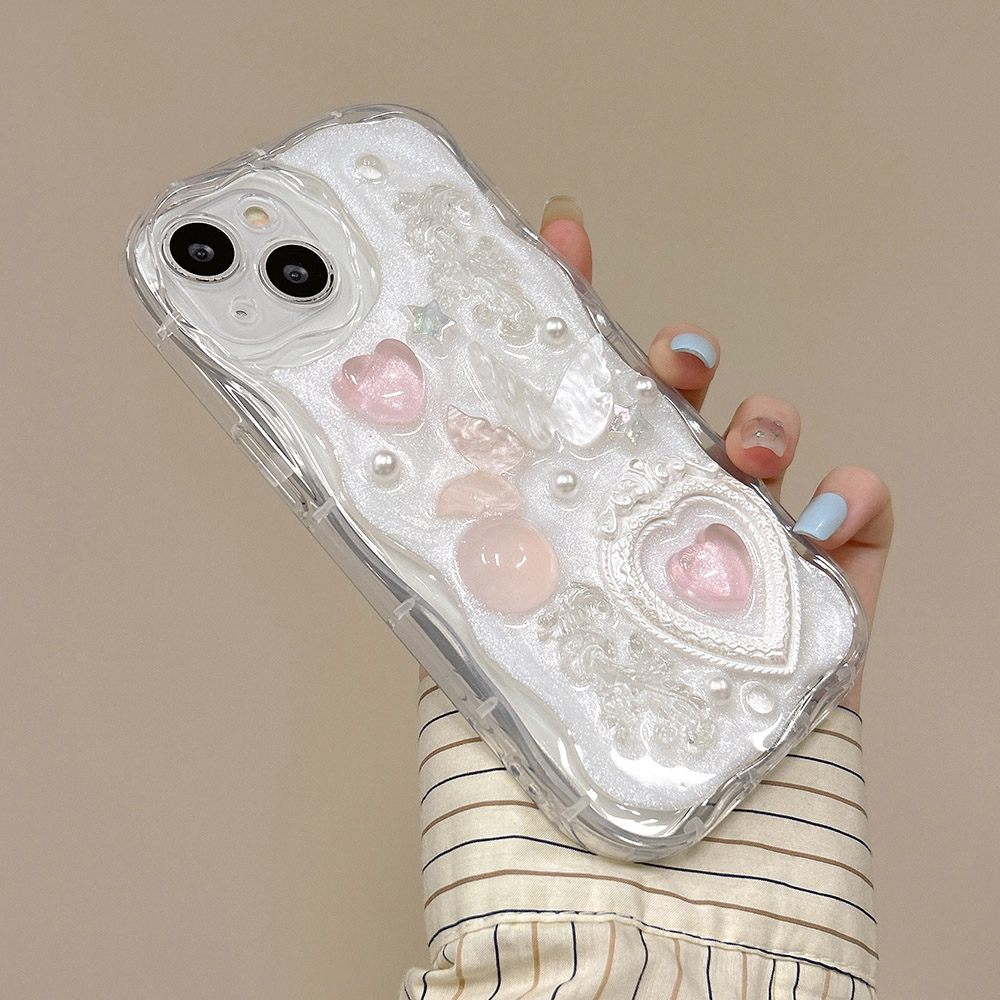 Funda de teléfono de corazón de dibujos animados de mariposa 3D de Corea plateada para iPhone 16 15 14 13 12 Pro Max lujosa y encantadora funda trasera suave a prueba de golpes