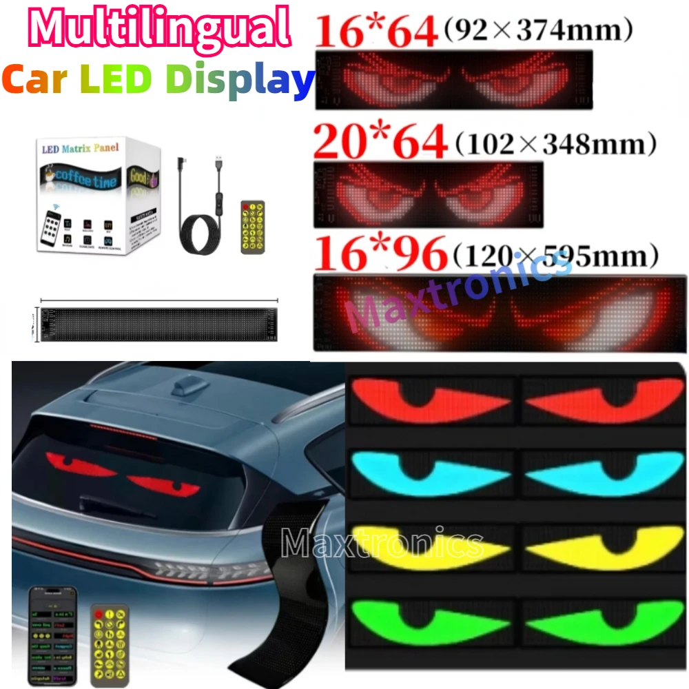 5V USB Mehrsprachiges Auto LED Matrix Pixel Panel Smart App Fernbedienung Scrollen Werbung Auto LKW Devil's Eye Zeichen Licht